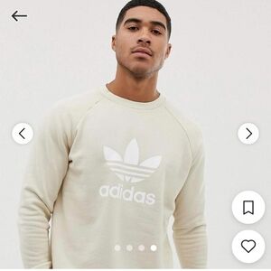 Adidas Tan and White Crewneck Sweater with Trefoil Logo